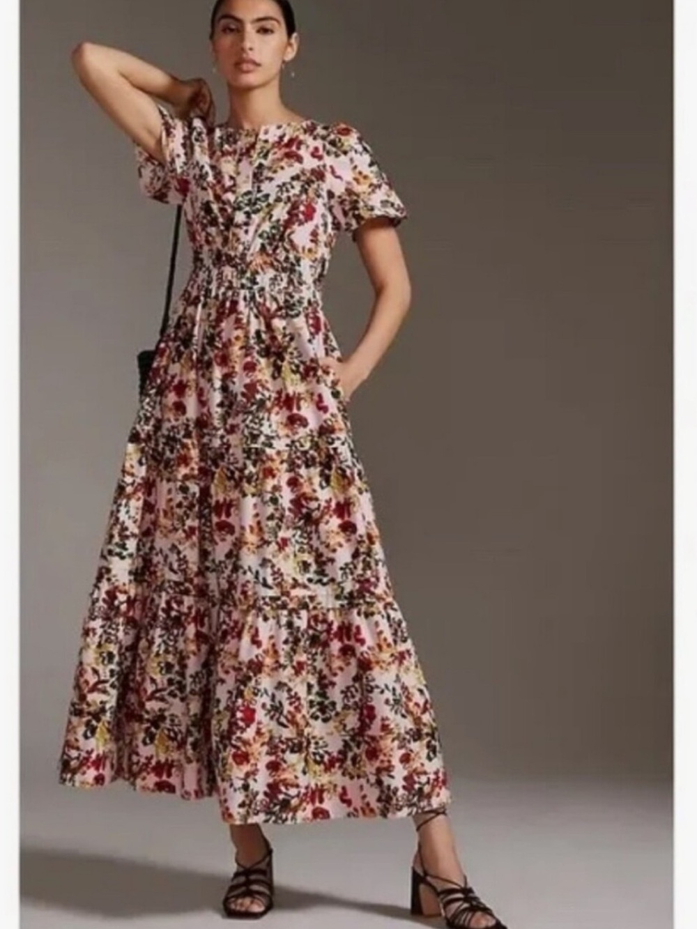 Anthropologie Maeve Somerset Maxi Dress Sz Small Pink Floral Tiered Cottagecore